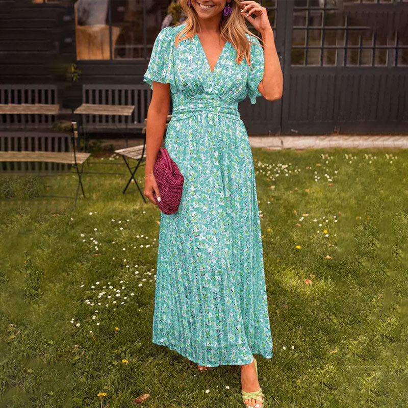 💋 👩Robe florale rétro à col en V pour femmes