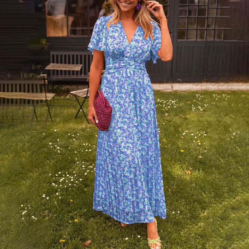 💋 👩Robe florale rétro à col en V pour femmes