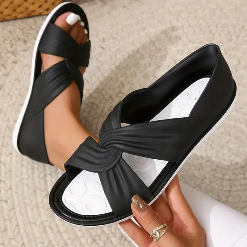 Sandales plates confortables de couleur unie avec nœud papillon
