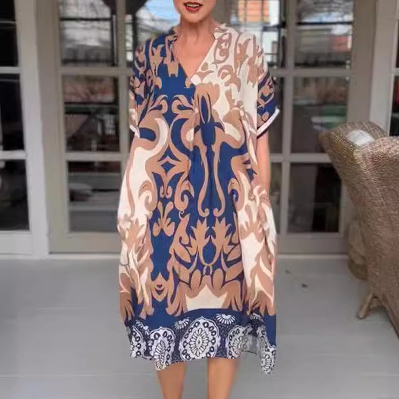🌸Promotion olympique - 49% de réduction 🌸Robe midi imprimée et décontractée avec décolleté en V