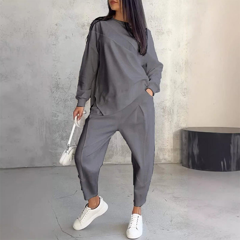 💕Ensemble sweat-shirt à manches longues et pantalon à ourlet irrégulier pour femme