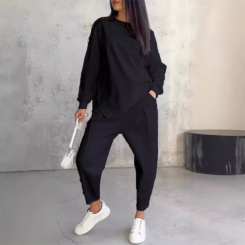 💕Ensemble sweat-shirt à manches longues et pantalon à ourlet irrégulier pour femme
