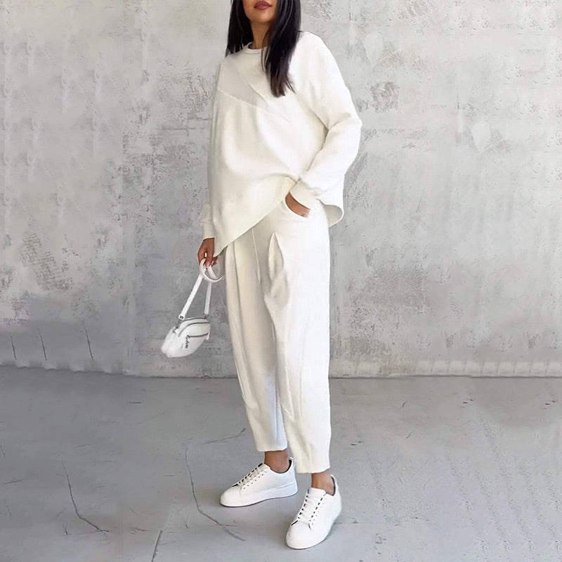 💕Ensemble sweat-shirt à manches longues et pantalon à ourlet irrégulier pour femme