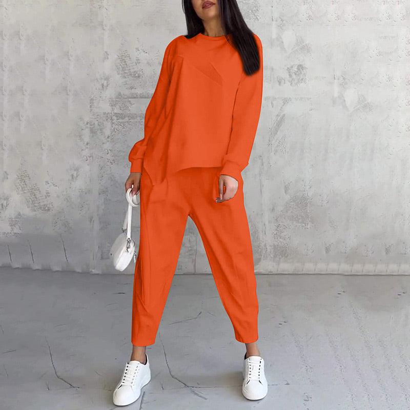💕Ensemble sweat-shirt à manches longues et pantalon à ourlet irrégulier pour femme