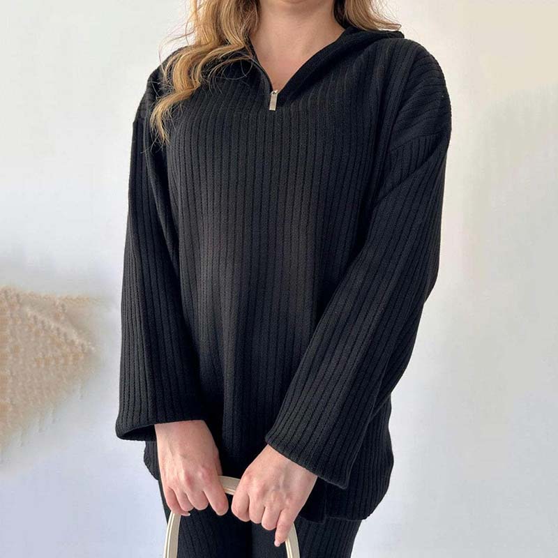 50% de réduction🔥Ensemble deux pièces confortable en tricot côtelé pour femmes avec pantalon à jambe fendue