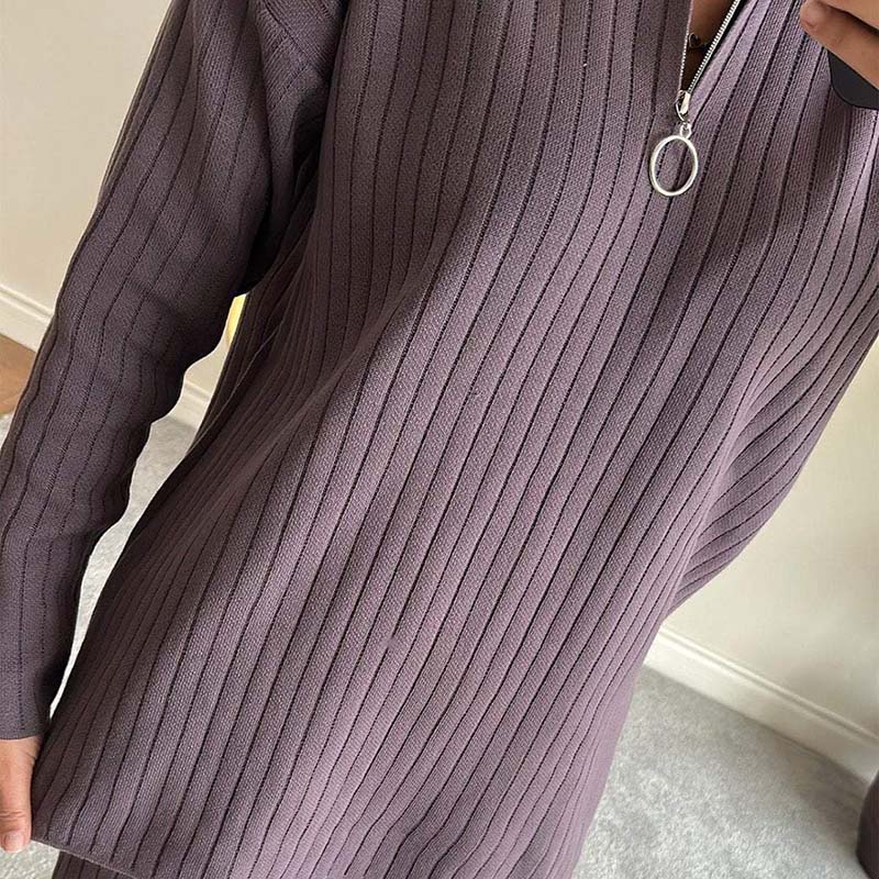 50% de réduction🔥Ensemble deux pièces confortable en tricot côtelé pour femmes avec pantalon à jambe fendue
