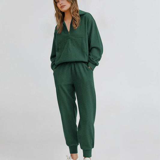 Femmes 2 pins Sweatshirts SetManchons longs Half Zip Pull Sweatshirt