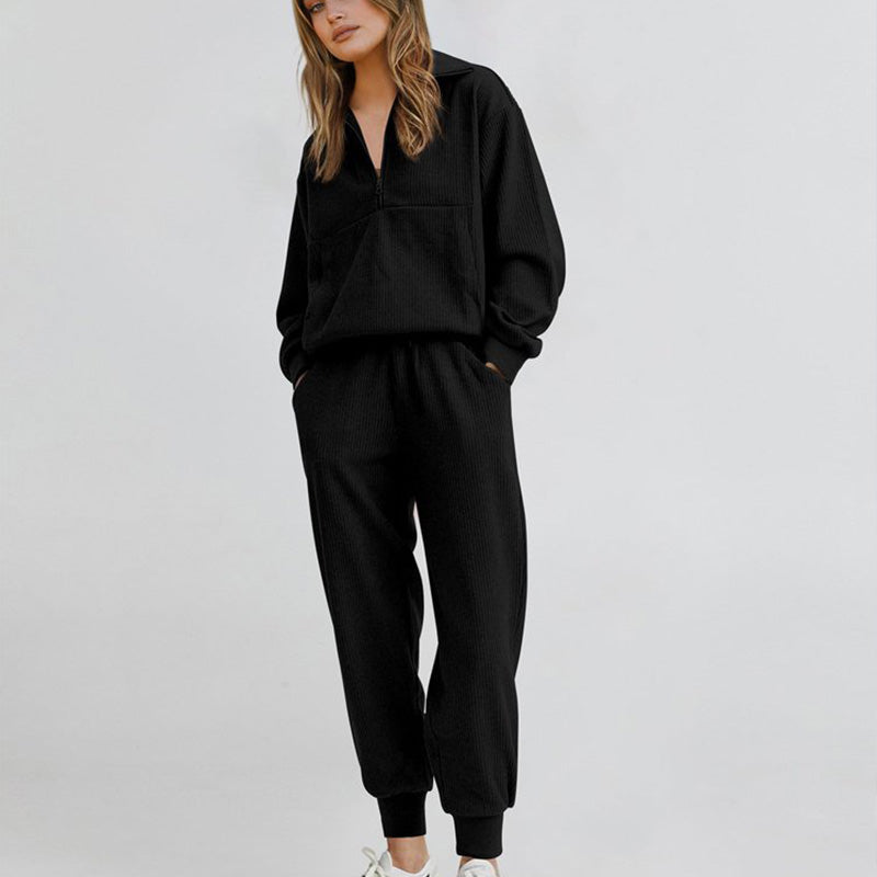 Femmes 2 pins Sweatshirts SetManchons longs Half Zip Pull Sweatshirt
