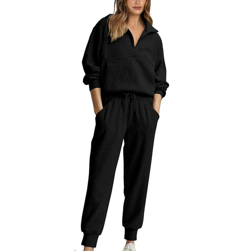Femmes 2 pins Sweatshirts SetManchons longs Half Zip Pull Sweatshirt
