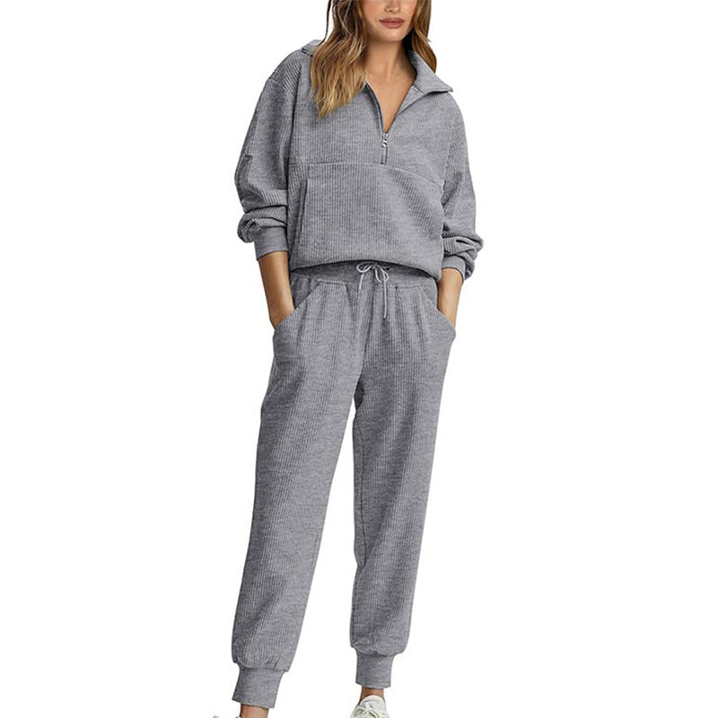 Femmes 2 pins Sweatshirts SetManchons longs Half Zip Pull Sweatshirt