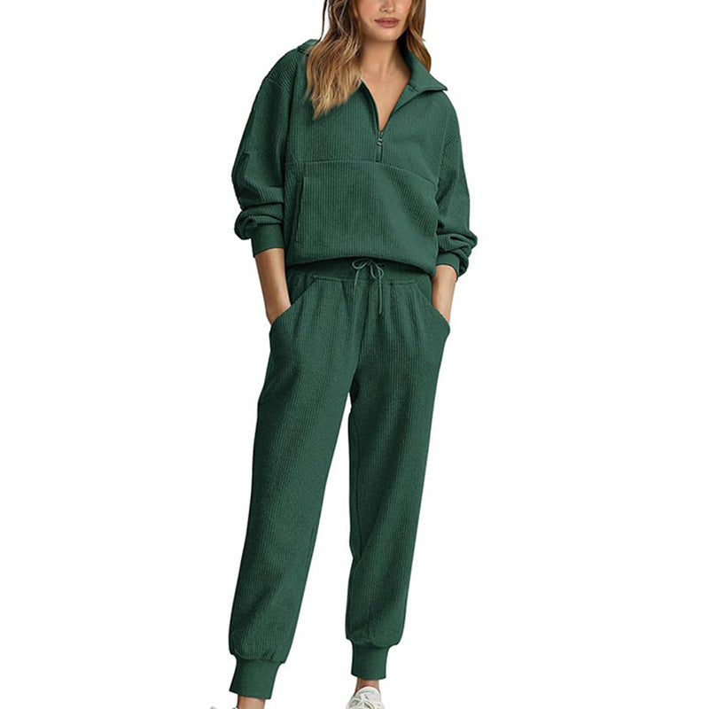 Femmes 2 pins Sweatshirts SetManchons longs Half Zip Pull Sweatshirt