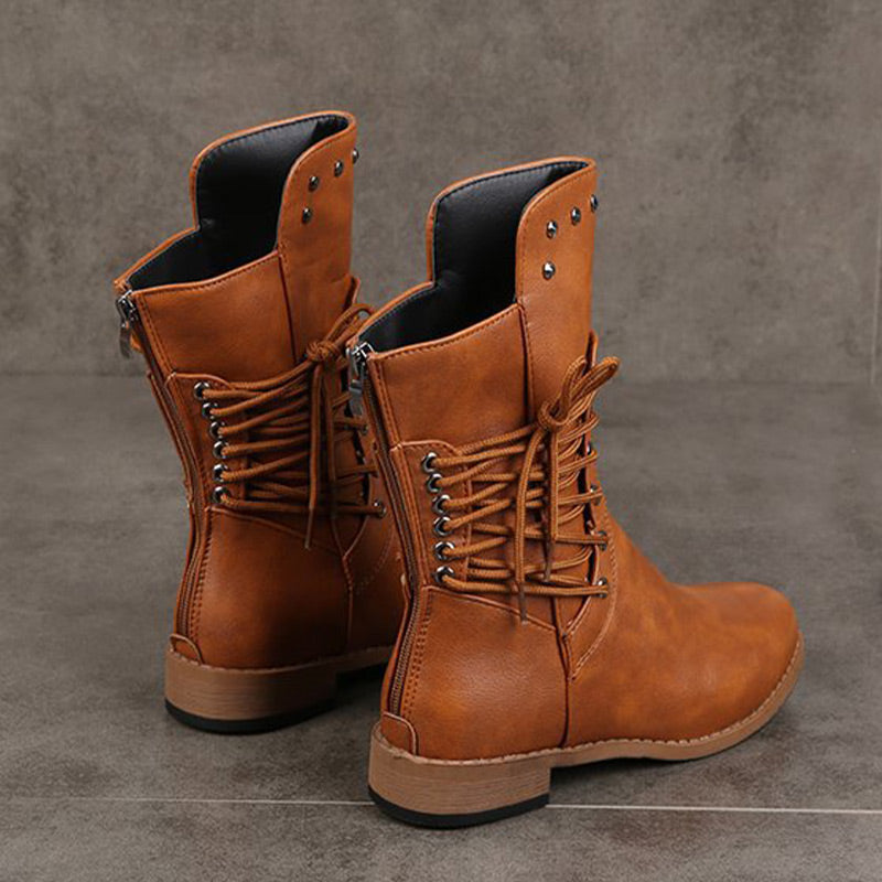 Bottines à Lacets à Talon Bas et à Bout Rond pour Femmes