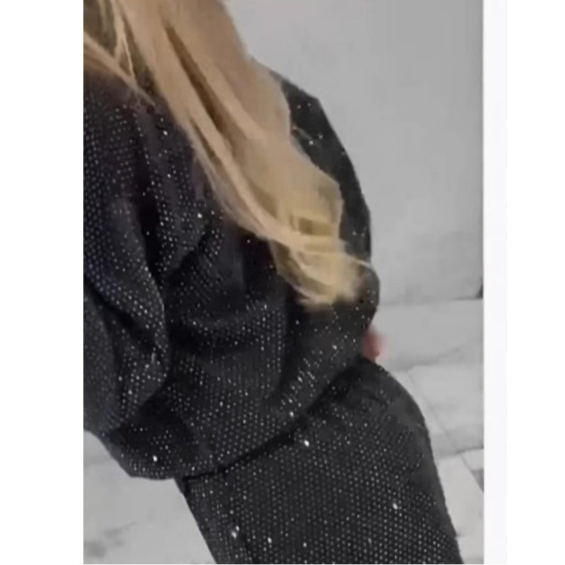 🎅Ventes anticipées de Noël🎄Haut ample à paillettes et pantalon large (ensemble 2 pièces)