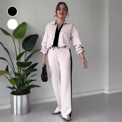 🍂Soldes d'automne 50 % DE RÉDUCTION💕Ensemble 2 pièces pour femme : haut à revers zippé et pantalon