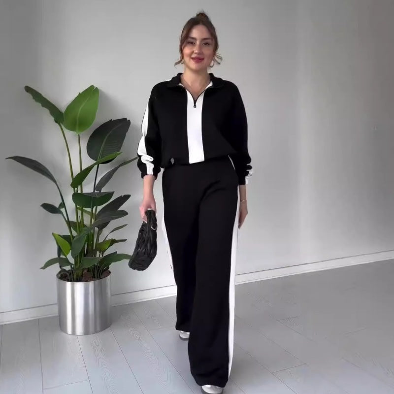 🍂Soldes d'automne 50 % DE RÉDUCTION💕Ensemble 2 pièces pour femme : haut à revers zippé et pantalon