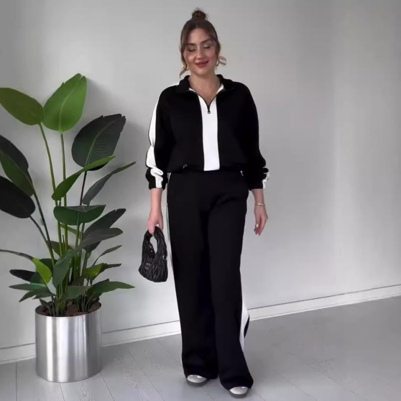 🍂Soldes d'automne 50 % DE RÉDUCTION💕Ensemble 2 pièces pour femme : haut à revers zippé et pantalon