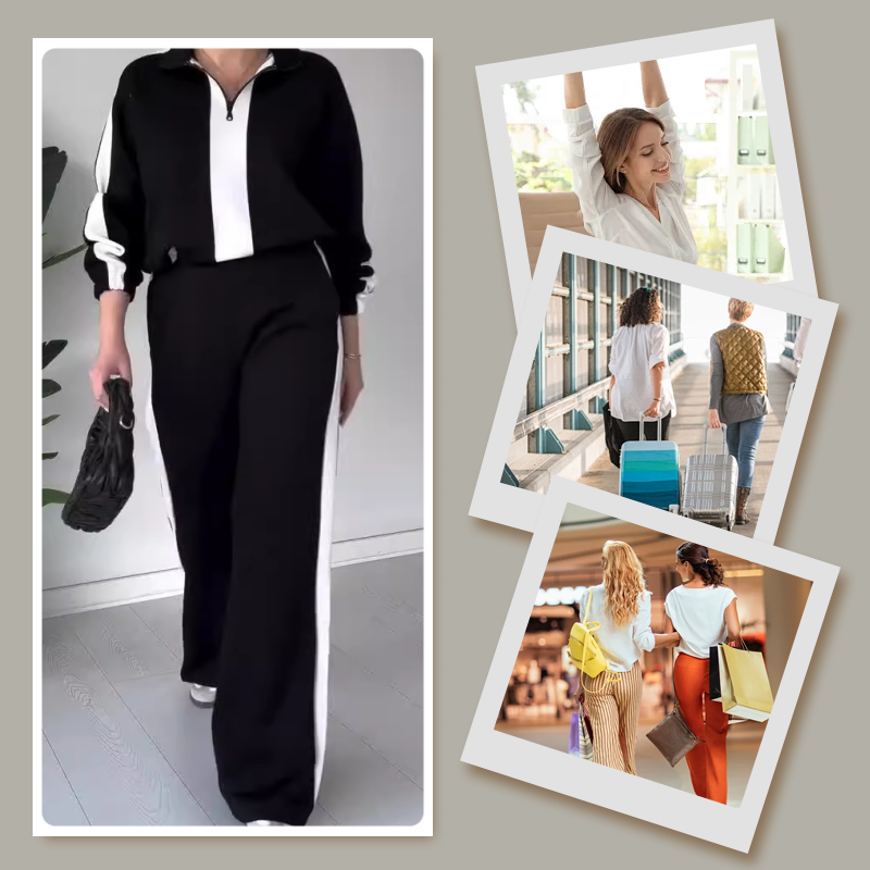 🍂Soldes d'automne 50 % DE RÉDUCTION💕Ensemble 2 pièces pour femme : haut à revers zippé et pantalon
