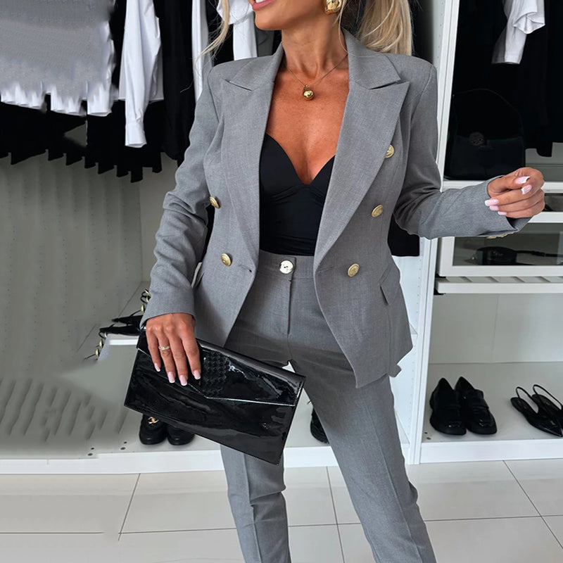 🎁Livraison gratuite🎁Ensemble de Blazer Croisé et Pantalon Ajusté pour Femmes