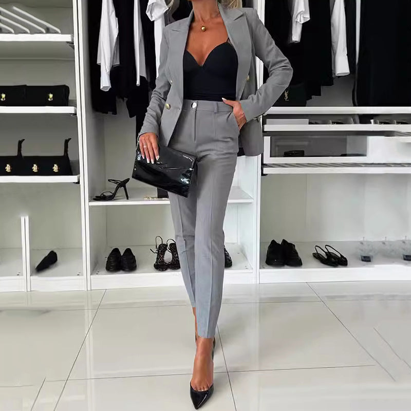 🎁Livraison gratuite🎁Ensemble de Blazer Croisé et Pantalon Ajusté pour Femmes