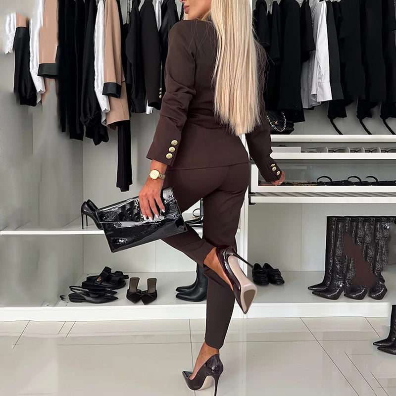 🎁Livraison gratuite🎁Ensemble de Blazer Croisé et Pantalon Ajusté pour Femmes