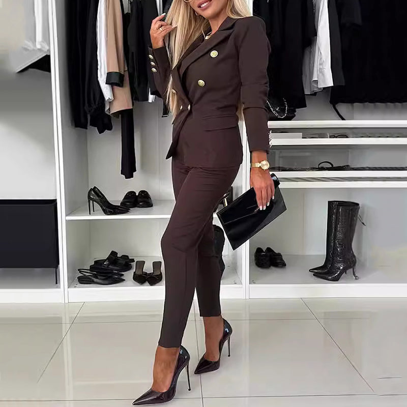 🎁Livraison gratuite🎁Ensemble de Blazer Croisé et Pantalon Ajusté pour Femmes