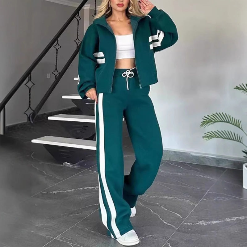 🎅Réduction de Noël 49%🎄Ensemble 2 pièces veste zippée rayée et pantalon décontracté pour femme