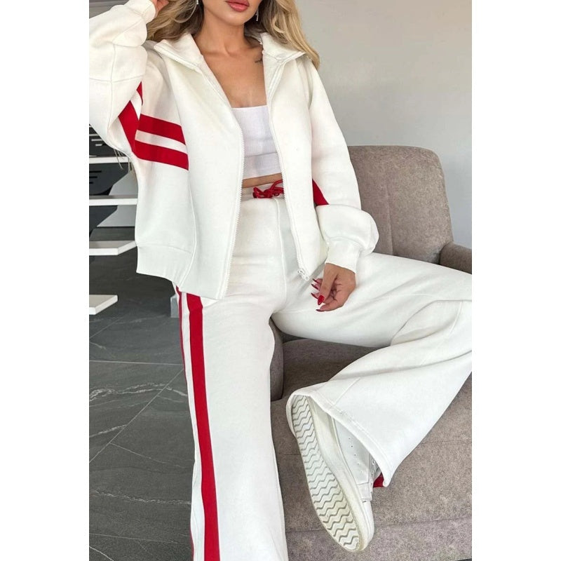🎅Réduction de Noël 49%🎄Ensemble 2 pièces veste zippée rayée et pantalon décontracté pour femme
