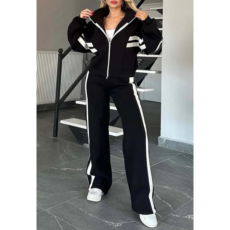 🎅Réduction de Noël 49%🎄Ensemble 2 pièces veste zippée rayée et pantalon décontracté pour femme