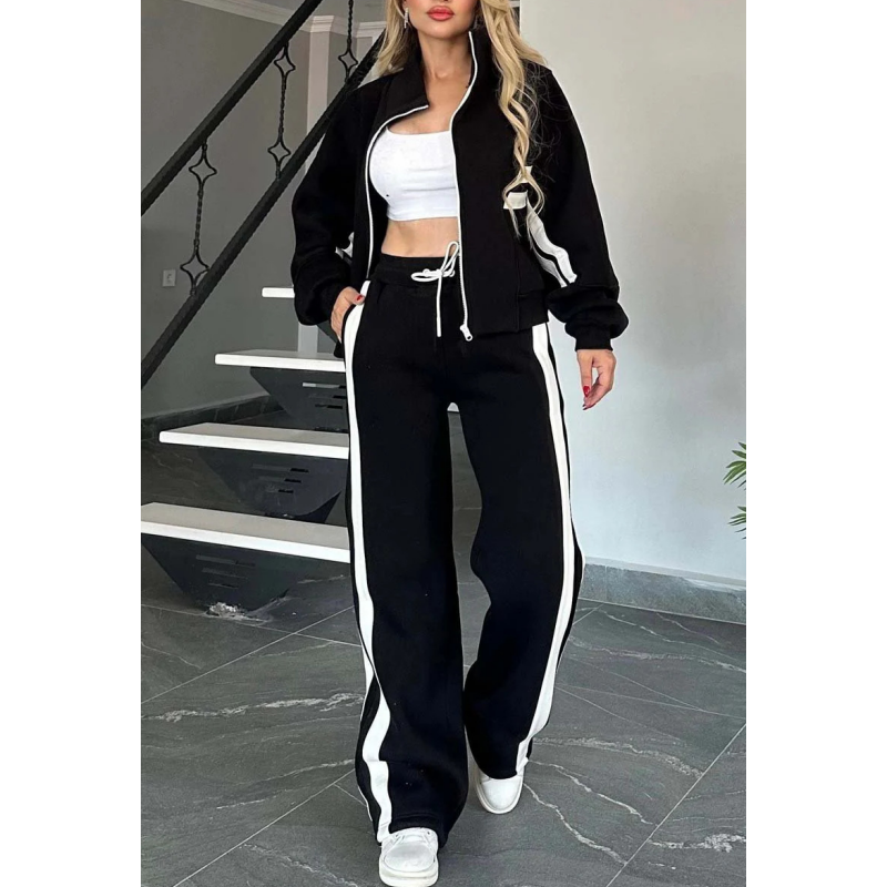 🎅Réduction de Noël 49%🎄Ensemble 2 pièces veste zippée rayée et pantalon décontracté pour femme