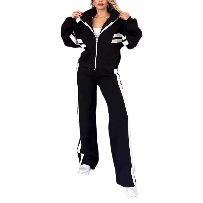 🎅Réduction de Noël 49%🎄Ensemble 2 pièces veste zippée rayée et pantalon décontracté pour femme