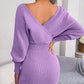 Robe Mini Tricotée Sexy avec Manches Longues Chauve-Souris