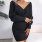 Robe Mini Tricotée Sexy avec Manches Longues Chauve-Souris