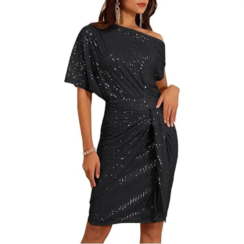 💃Soldes du dernier jour -60% DE RÉDUCTION🎉Robe plissée étincelante à une épaule✨