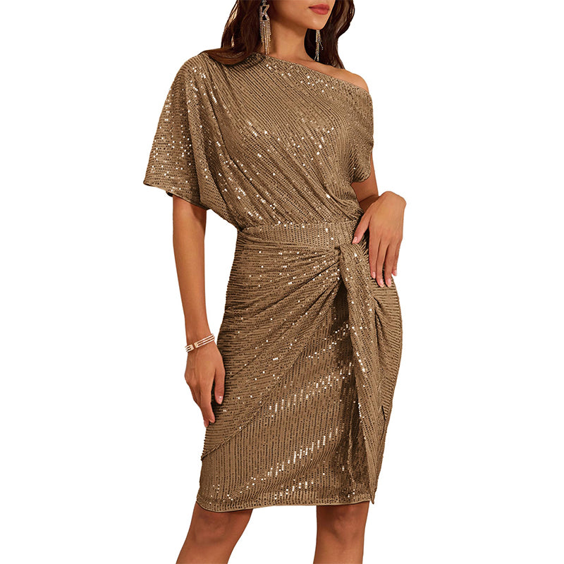 💃Soldes du dernier jour -49% DE RÉDUCTION🎉Robe plissée étincelante à une épaule✨