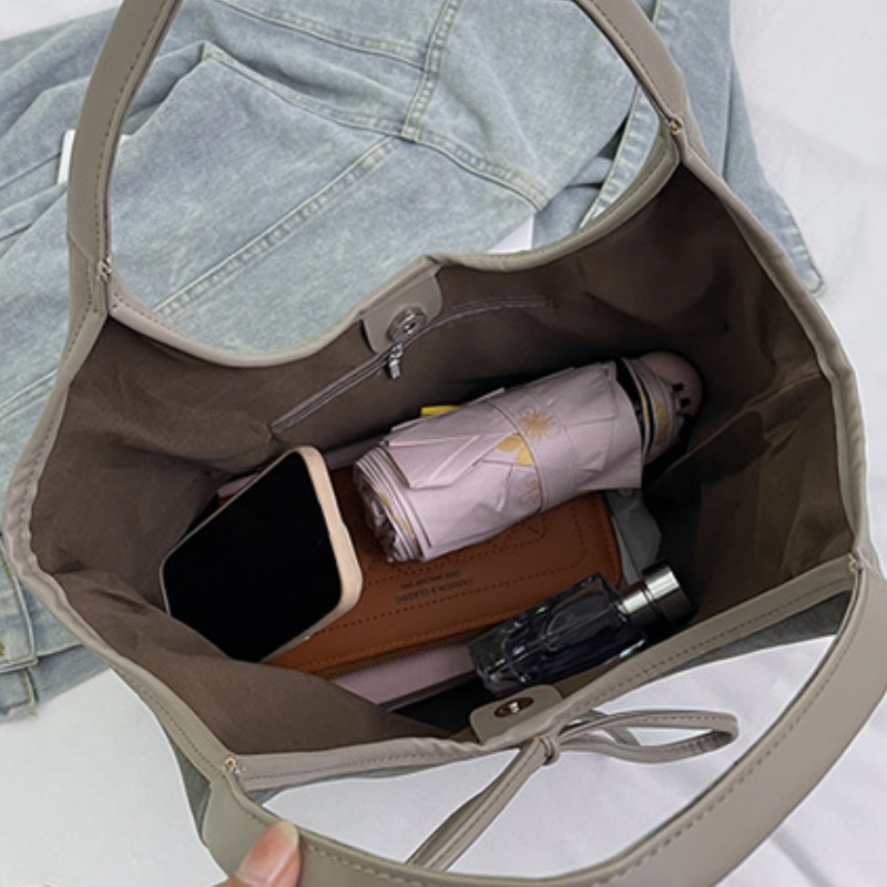 Sac Cabas Rétro en Simili Daim avec Décoration en Nœud pour Femmes
