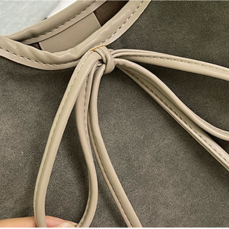 Sac Cabas Rétro en Simili Daim avec Décoration en Nœud pour Femmes