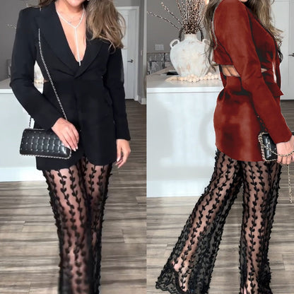 Ensemble 2 pièces pour femme (peut être acheté séparément) Achat : Blazer + Pantalon en maille transparente