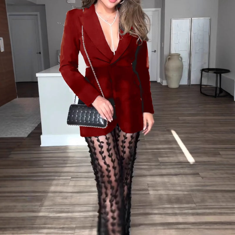 Ensemble 2 pièces pour femme (peut être acheté séparément) Achat : Blazer + Pantalon en maille transparente
