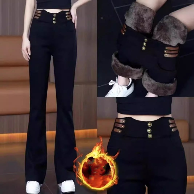 🔥Pantalon évasé femme taille haute et doublure peluche🔥