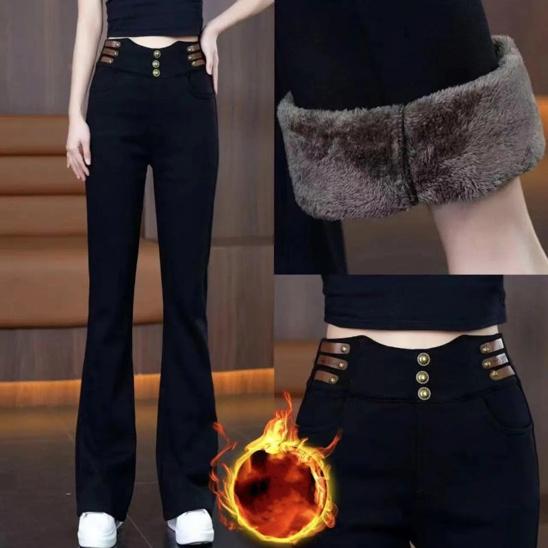 🔥Pantalon évasé femme taille haute et doublure peluche🔥