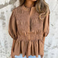 💖Vente chaude du Nouvel An💖Chemise boutonnée plissée décontractée à col rond pour femme