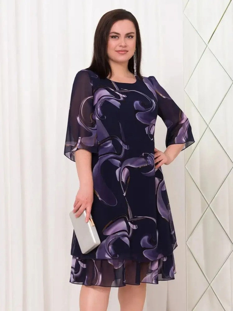Robe en Mousseline Imprimée Élégante à Manches Volantes