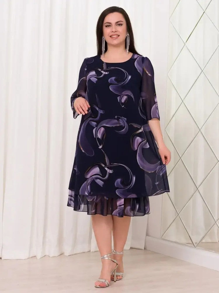 Robe en Mousseline Imprimée Élégante à Manches Volantes