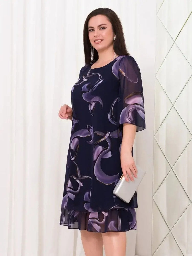 Robe en Mousseline Imprimée Élégante à Manches Volantes
