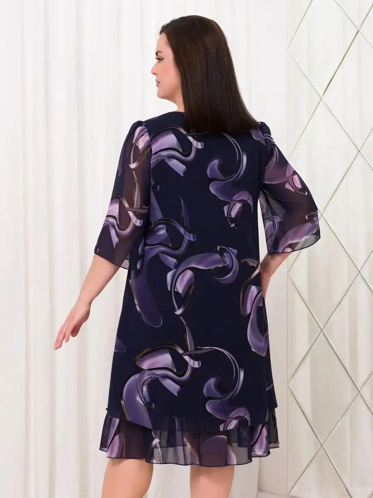 Robe en Mousseline Imprimée Élégante à Manches Volantes