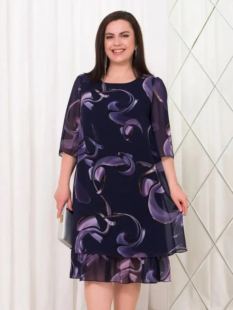Robe en Mousseline Imprimée Élégante à Manches Volantes