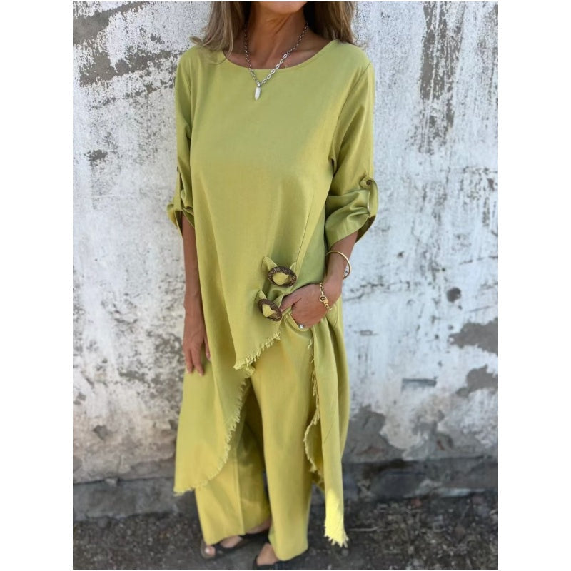 🌸New Arrival Hot Sale 🔥Costume élégant en coton et lin pour femme (ensemble 2 pièces)