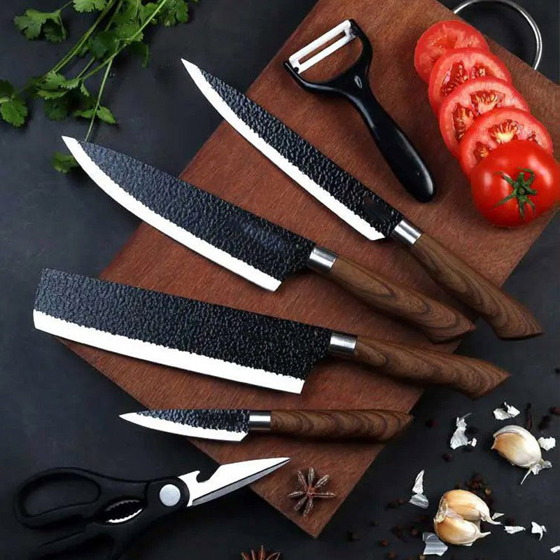 🔪🔥✨ OFFRE LIMITÉE 50% DE RÉDUCTION! Ensemble Couteaux de Chef Professionnels 6 Pièces – Acier Inoxydable, Manche Bois, Tranchant Martelé Durable – Parfait pour Trancher, Émincer & Hacher dans Toute Cuisine 🥩🧅🥖