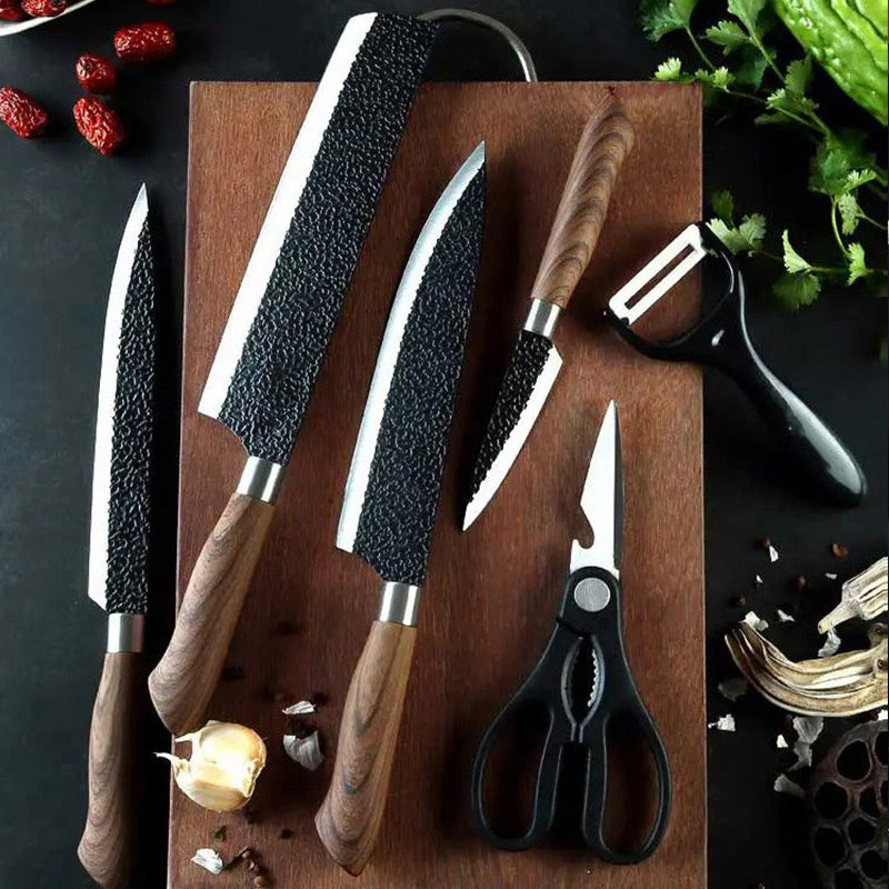 🔪🔥✨ OFFRE LIMITÉE 50% DE RÉDUCTION! Ensemble Couteaux de Chef Professionnels 6 Pièces – Acier Inoxydable, Manche Bois, Tranchant Martelé Durable – Parfait pour Trancher, Émincer & Hacher dans Toute Cuisine 🥩🧅🥖