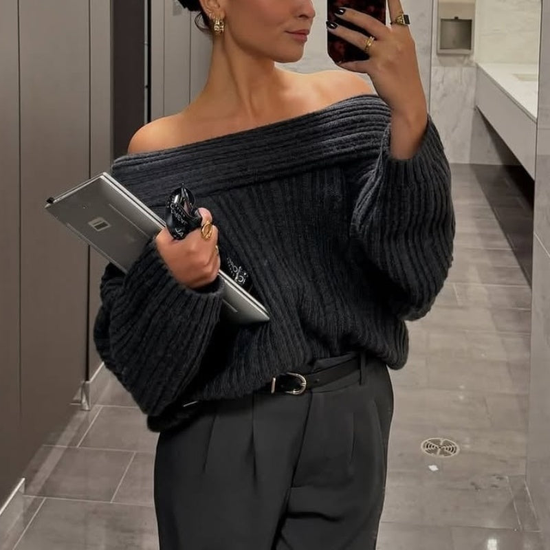 Pull surdimensionné à épaules dénudées pour femme
